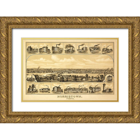 Norristown Pennsylvania -1881 Gold Ornate Wood Framed Art Print with Double Matting by N/A