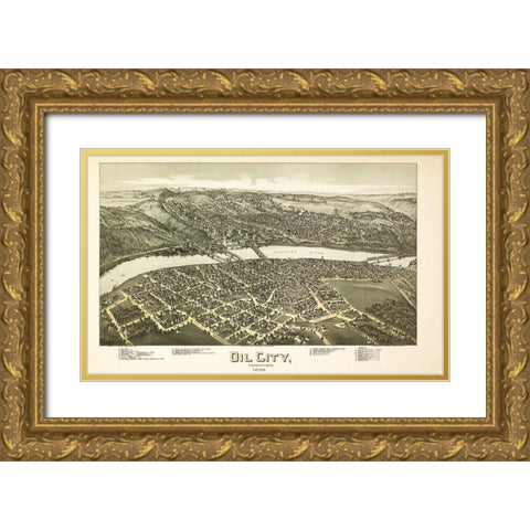Oil City Pennsylvania - Fowler 1896 Gold Ornate Wood Framed Art Print with Double Matting by Fowler