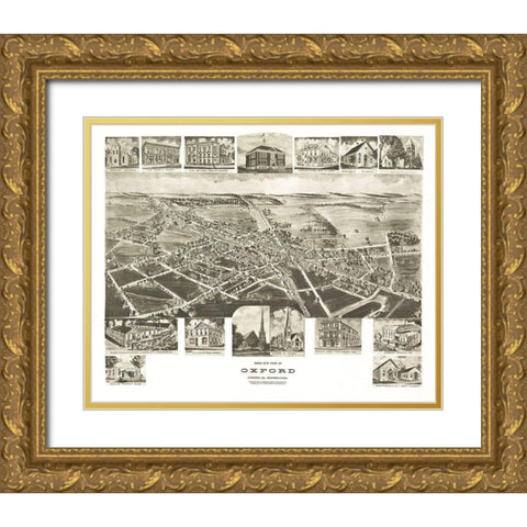 Oxford Pennsylvania - Fowler 1907 Gold Ornate Wood Framed Art Print with Double Matting by Fowler