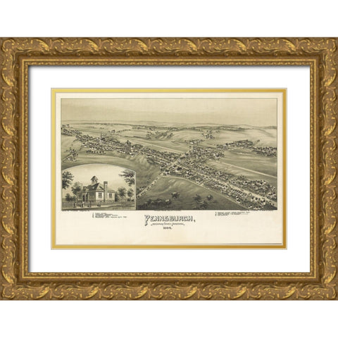 Pennsburg Pennsylvania - Fowler 1894 Gold Ornate Wood Framed Art Print with Double Matting by Fowler