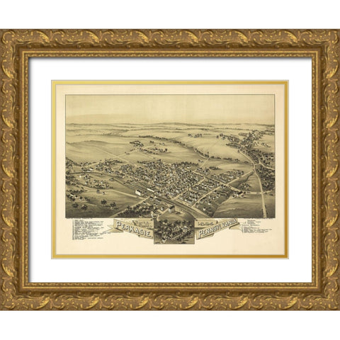 Perkasie Pennsylvania - Fowler 1894 Gold Ornate Wood Framed Art Print with Double Matting by Fowler