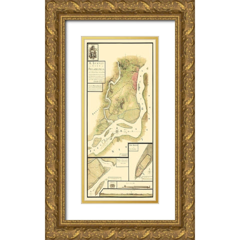 Philadelphia Pennsylvania Survey - Howe 1777 Gold Ornate Wood Framed Art Print with Double Matting by Howe