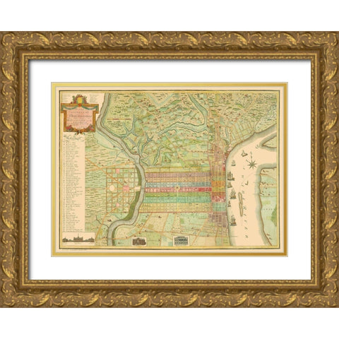 Philadelphia Pennsylvania Landowner - Varle 1802 Gold Ornate Wood Framed Art Print with Double Matting by Varle