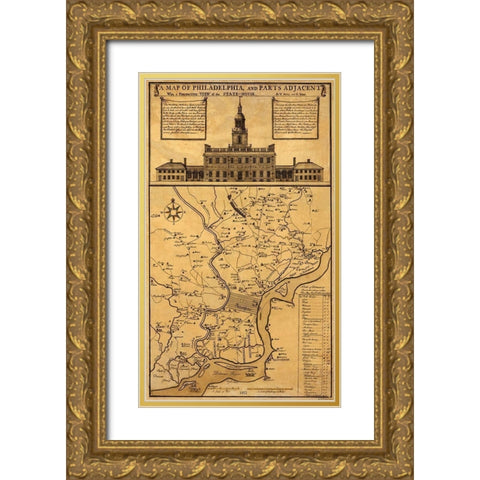 Philadelphia Pennsylvania Landowner - 1852 Gold Ornate Wood Framed Art Print with Double Matting by Skull