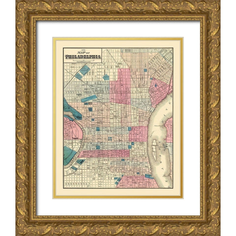 Philadelphia Pennsylvania Street - Beers 1872 Gold Ornate Wood Framed Art Print with Double Matting by Beers