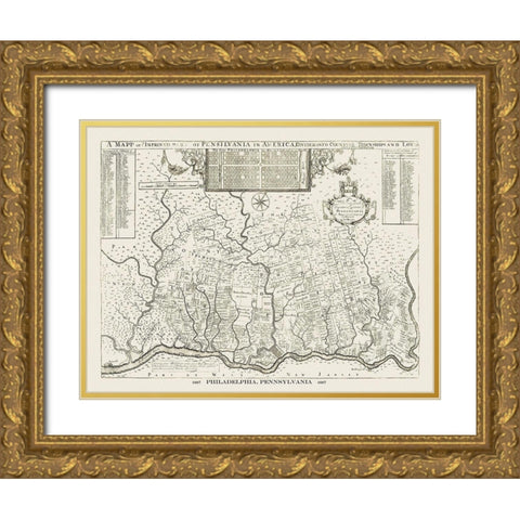 Philadelphia Pennsylvania - Holme 1687 Gold Ornate Wood Framed Art Print with Double Matting by Holme