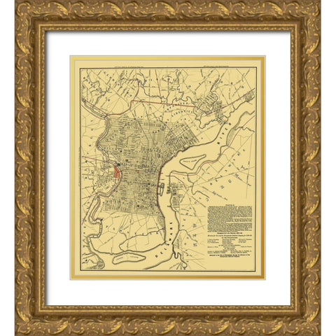 Philadelphia Railroad Plan 2 - Hoxsie 1858 Gold Ornate Wood Framed Art Print with Double Matting by Hoxsie