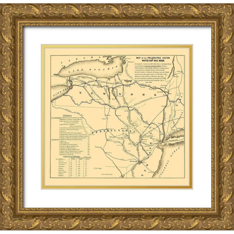 Philadelphia, Easton, Water Gap Railroad 1852 Gold Ornate Wood Framed Art Print with Double Matting by Kollner