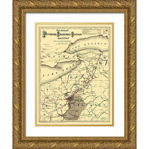 Pittsburg, Bradford and Buffalo Railway 1882 Gold Ornate Wood Framed Art Print with Double Matting by Colton
