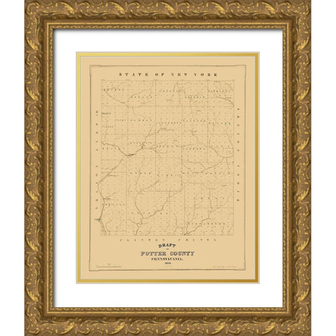 Potter County Pennsylvania - 1856 Gold Ornate Wood Framed Art Print with Double Matting by Unknown