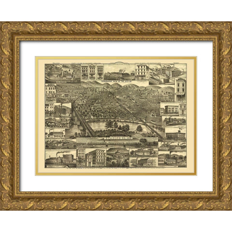 Reading Pennsylvania -1881 Gold Ornate Wood Framed Art Print with Double Matting by Unknown