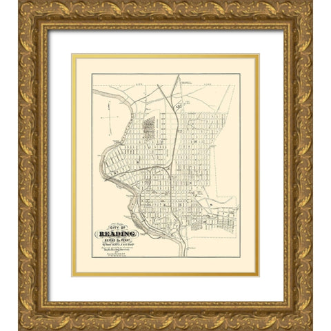 Reading Pennsylvania - Boyd 1877 Gold Ornate Wood Framed Art Print with Double Matting by Boyd