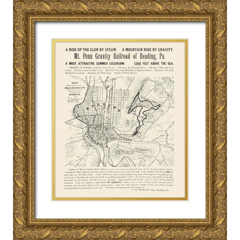 Reading Pennsylvania -1890 Gold Ornate Wood Framed Art Print with Double Matting by Unknown