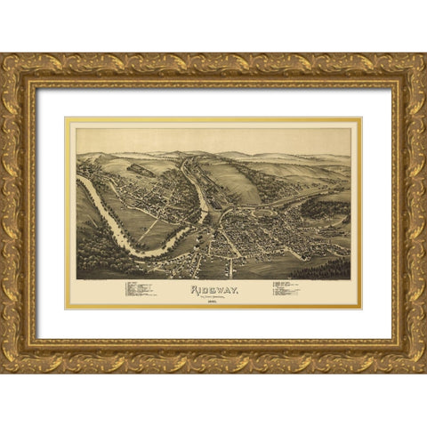 Ridgway Pennsylvania - Fowler 1895 Gold Ornate Wood Framed Art Print with Double Matting by Fowler
