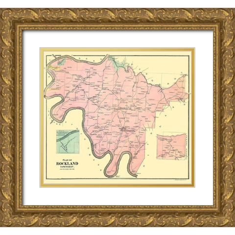 Rockland Pennsylvania Landowner - Mayer 1865 Gold Ornate Wood Framed Art Print with Double Matting by Mayer