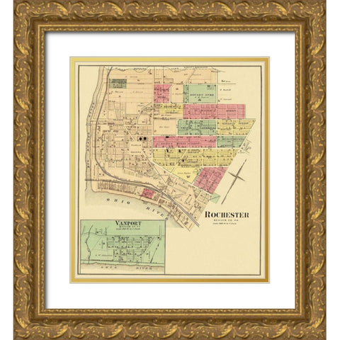 Rochester, Vanport Pennsylvania Landowner Gold Ornate Wood Framed Art Print with Double Matting by Hayes