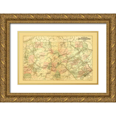 Pennsylvania Railways - Caldwell 1877 Gold Ornate Wood Framed Art Print with Double Matting by Caldwell