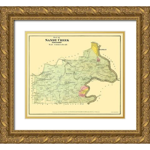 Sandy Creek Pennsylvania Landowner - Beers 1865 Gold Ornate Wood Framed Art Print with Double Matting by Beers