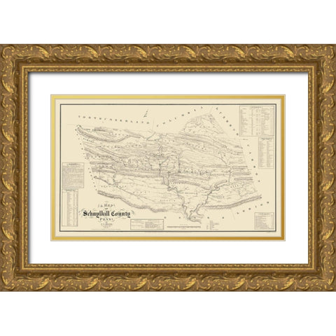Schuylkill County Pennsylvania - Sheafer 1855 Gold Ornate Wood Framed Art Print with Double Matting by Sheafer