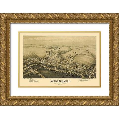Schwenksville Pennsylvania - Fowler 1894 Gold Ornate Wood Framed Art Print with Double Matting by Fowler