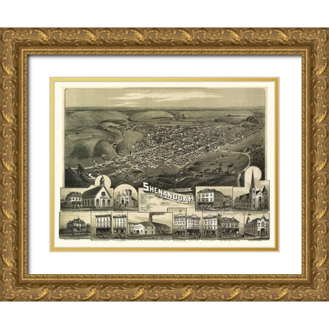 Shenandoah Pennsylvania - Fowler 1889 Gold Ornate Wood Framed Art Print with Double Matting by Fowler