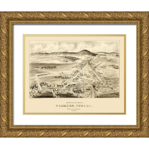 Sinking Spring Pennsylvania - Fowler 1898 Gold Ornate Wood Framed Art Print with Double Matting by Fowler