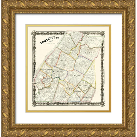 Somerset County Pennsylvania - 1860 Gold Ornate Wood Framed Art Print with Double Matting by Unknown