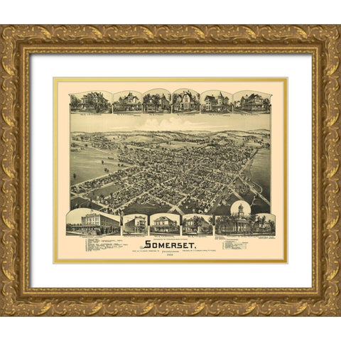 Somerset Pennsylvania - Fowler 1900 Gold Ornate Wood Framed Art Print with Double Matting by Fowler