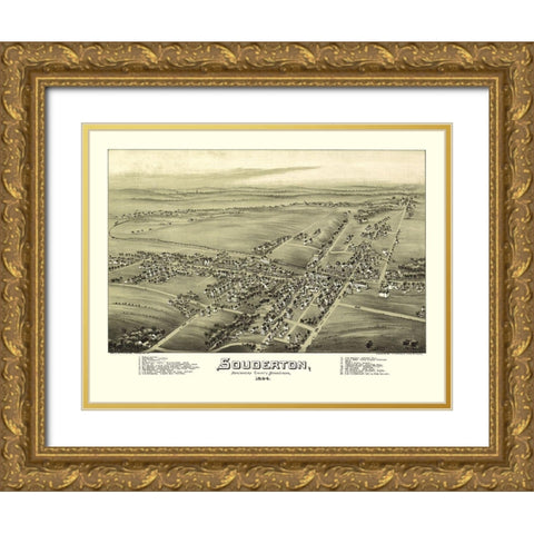Souderton Pennsylvania - Fowler 1894 Gold Ornate Wood Framed Art Print with Double Matting by Fowler