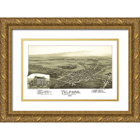 Telford Pennsylvania - Fowler 1894 Gold Ornate Wood Framed Art Print with Double Matting by Fowler