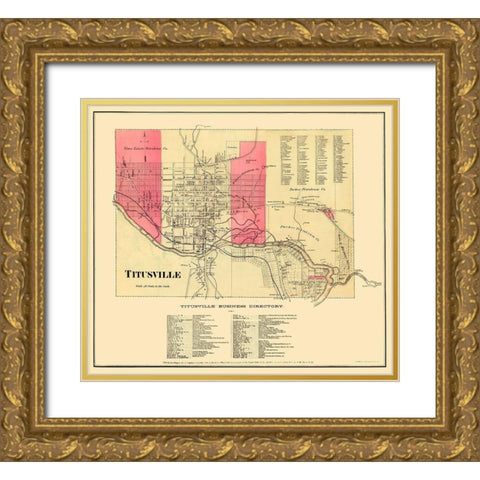 Titusville Pennsylvania Landowner - Beers 1865 Gold Ornate Wood Framed Art Print with Double Matting by Beers