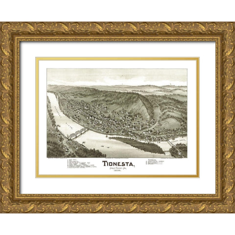 Tionesta Pennsylvania - Fowler 1896 Gold Ornate Wood Framed Art Print with Double Matting by Fowler