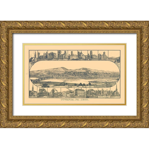 Towanda Pennsylvania - Crawford 1880 Gold Ornate Wood Framed Art Print with Double Matting by Crawford