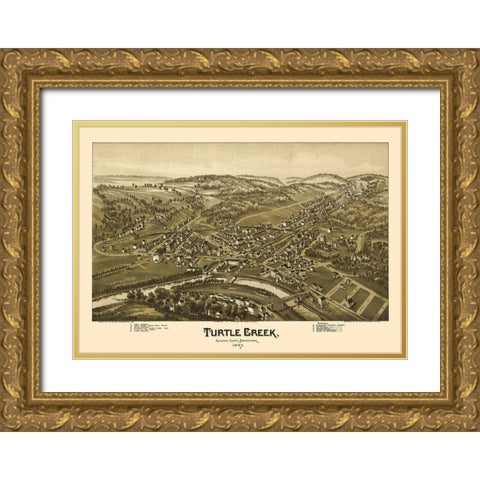 Turtle Creek Pennsylvania - Fowler 1897 Gold Ornate Wood Framed Art Print with Double Matting by Fowler