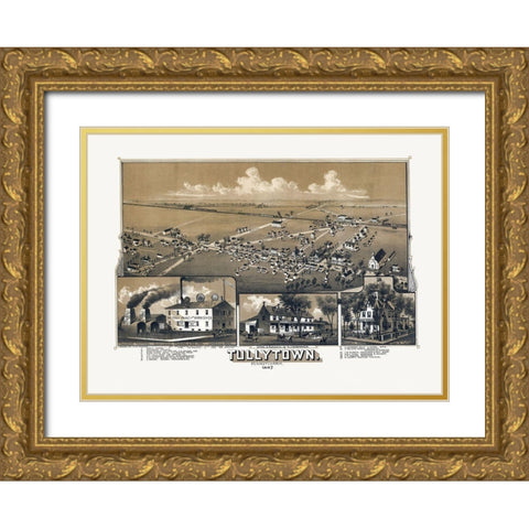 Tullytown Pennsylvania - Fowler 1887 Gold Ornate Wood Framed Art Print with Double Matting by Fowler