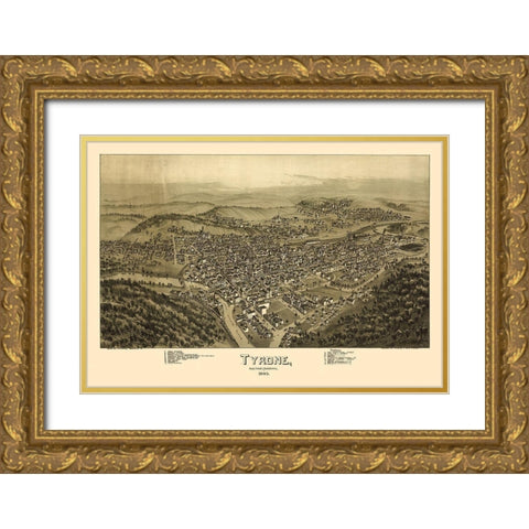 Tyrone Pennsylvania - Fowler 1895 Gold Ornate Wood Framed Art Print with Double Matting by Fowler