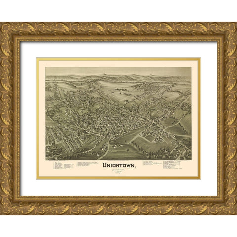 Uniontown Pennsylvania - Fowler 1897 Gold Ornate Wood Framed Art Print with Double Matting by Fowler