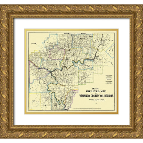 Venango Pennsylvania Landowner - Hunt 1865 Gold Ornate Wood Framed Art Print with Double Matting by Hunt