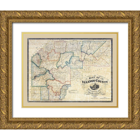 Venango County Pennsylvania - Irwin 1857 Gold Ornate Wood Framed Art Print with Double Matting by Irwin