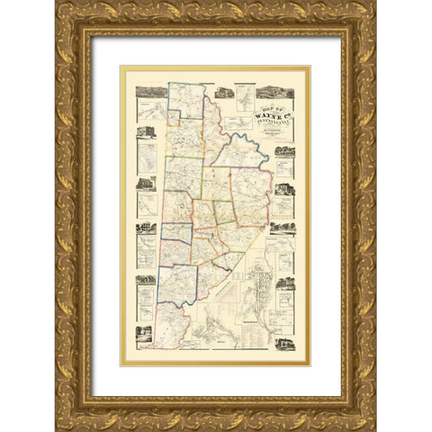 Wayne County Pennsylvania - Converse 1860 Gold Ornate Wood Framed Art Print with Double Matting by Converse