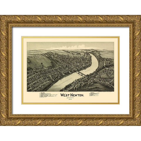 West Newton Pennsylvania - Fowler 1900 Gold Ornate Wood Framed Art Print with Double Matting by Fowler