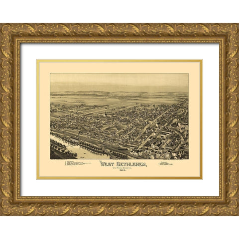 West Bethlehem Pennsylvania - Fowler 1894 Gold Ornate Wood Framed Art Print with Double Matting by Fowler