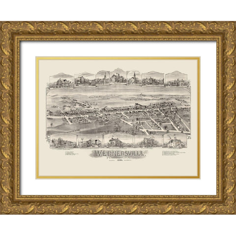 Wernersville Pennsylvania - Fowler 1898 Gold Ornate Wood Framed Art Print with Double Matting by Fowler