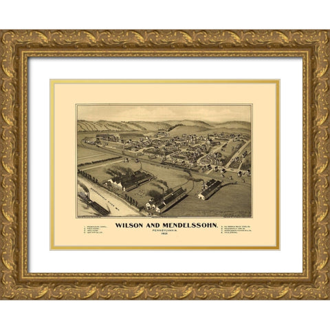 Wilson Mendelssohn Pennsylvania- Fowler 1902 Gold Ornate Wood Framed Art Print with Double Matting by Fowler