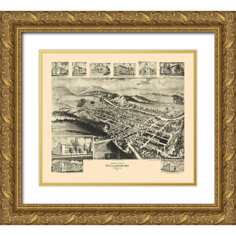 Williamsburg Pennsylvania - Fowler 1906 Gold Ornate Wood Framed Art Print with Double Matting by Fowler