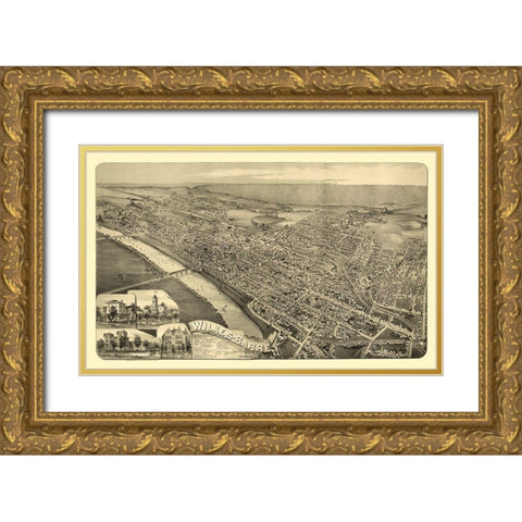Wilkes Barre Pennsylvania - Moyer 1889 Gold Ornate Wood Framed Art Print with Double Matting by Moyer