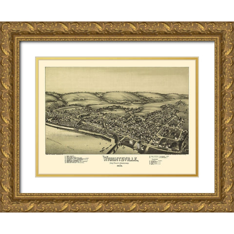 Wrightsville Pennsylvania - Fowler 1894 Gold Ornate Wood Framed Art Print with Double Matting by Fowler
