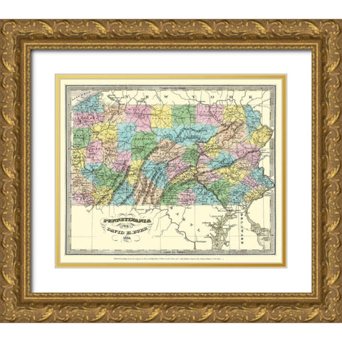Pennsylvania - Burr 1834 Gold Ornate Wood Framed Art Print with Double Matting by Burr