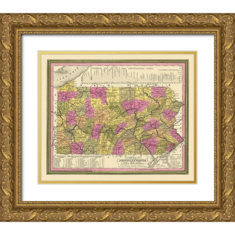 Pennsylvania - Mitchell 1846 Gold Ornate Wood Framed Art Print with Double Matting by Mitchell