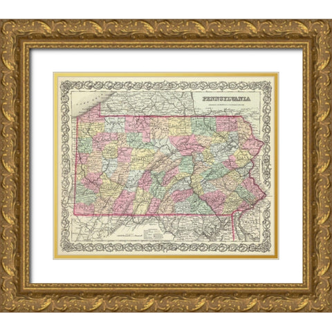 Pennsylvania - Colton 1856 Gold Ornate Wood Framed Art Print with Double Matting by Colton